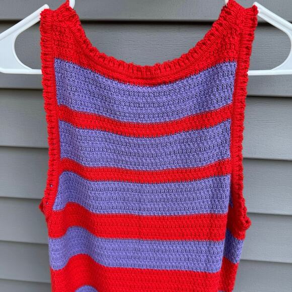 Scoop size L Crochet Orange-Red and Lavender Purple Striped Midi Dress - Picture 10 of 14